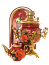 Набор самовар электрический 3 литра с художественной росписью "Маки, клубника на бордовом фоне", "овал", арт. 130396