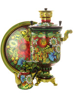 Комбинированный самовар 7 литров с художественной росписью  "Солнышко" в наборе с подносом и чайником, арт. 310543