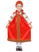Русский народный костюм для девочки атласный красный комплект "Василиса": сарафан и блузка, 7-12 лет Русский народный костюм для девочки атласный красный комплект "Василиса": сарафан и блузка, 7-12 лет
