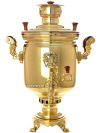 Комбинированный самовар 5 литров желтый "цилиндр" с накладным Гербом РФ, арт. 331016