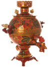 Электрический самовар 3 литра с художественной росписью "Петух. Клубника на золотом фоне" старинный, арт. 144207