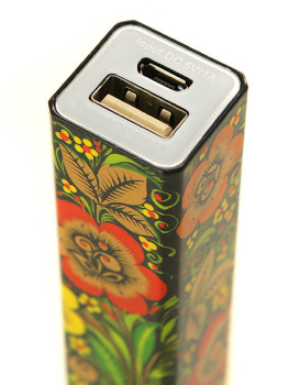 Русский сувенир USB аккумулятор универсальный внешний "Под хохлому" с ручной художественной росписью, R001-07B