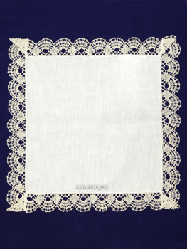 Льняная салфетка белая со светлым кружевом, арт. 6нхп-654, 33х33