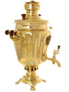 Самовар на дровах 5 литров желтый "конус" граненый с накладным Гербом РФ из латуни, арт. 211694
