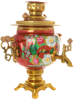 Электрический самовар 3 литра с художественной росписью "Цветы на красном фоне", арт. 155620