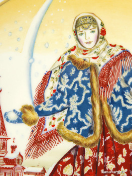 Тарелка декоративная, форма "Эллипс", рисунок "Девушка со снежком", Императорский фарфоровый завод