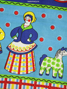 Хлопковое синее полотенце "Дымковская игрушка" без кружева, 45*75 см