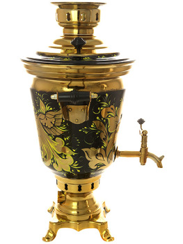 Электрический самовар 4 литра с художественной росписью "Золотые цветы на черном фоне", арт. 155962