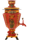 Электрический самовар 3 литра с художественной росписью "Хохлома рыжая на красном фоне", арт. 110446