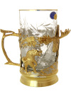 Чайный набор "Лось" (ложка, тарелка, хрусталь) Златоуст позолоченный