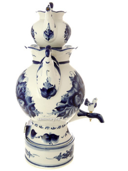 Набор самовар электрический керамический 3 литра с художественной росписью "Цветы Гжель", арт. 155610