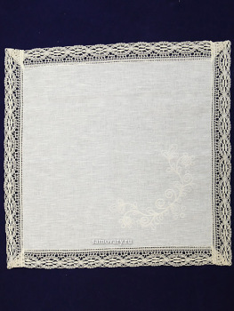Комплект столового белья белый - лен с вышивкой Вологодским кружевом, арт. 0нхп-523