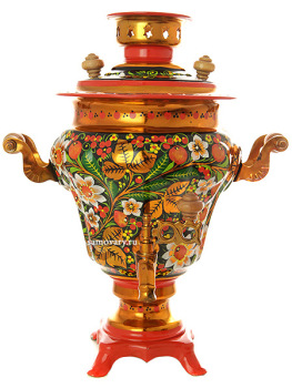 Набор самовар электрический 3 литра с художественной росписью "Хохлома рыжая ромашки", арт. 121210