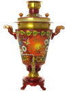 Комбинированный самовар 7 литров с художественной росписью "Солнышко" в наборе с подносом и чайником, арт. 300012
