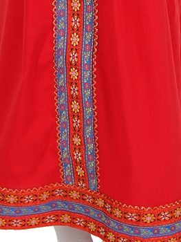 Русский народный костюм для девочки хлопковый комплект красный "Дуняша": сарафан и блузка, 7-12 лет