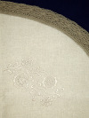 Льняная скатерть прямоугольная с закругленными краями серая с темно-серым кружевом и кружевной вышивкой (Вологодское кружево), арт. 7c-969, 230х150