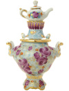 Самовар сувенирный "Гжель" цветной с заварочным чайником (голубой фон)