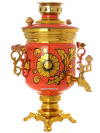 Набор самовар электрический 3 литра с художественной росписью "Золотистая кудрина на красном фоне", арт. 130203