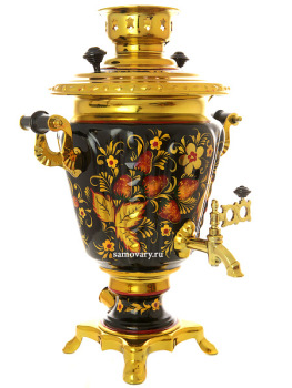 Набор самовар электрический 3 литра с художественной росписью "Хохлома рыжая", "конус", арт. 121111