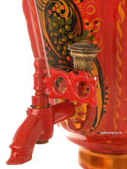 Электрический самовар 3 литра с художественной росписью "Хохлома рыжая на красном фоне", арт. 110446