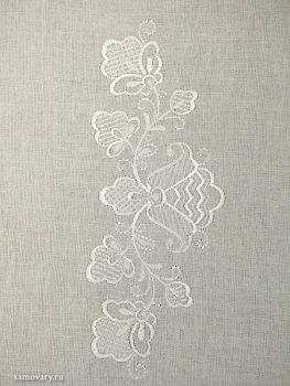 Вологодская льняная скатерть серая со светлым кружевом и кружевом, арт. 1С-968, 230х150