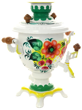 Набор самовар электрический 2 литра с чайником с художественной росписью "Жостово на белом фоне", арт. 110330