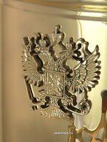 Комбинированный самовар 7 литров желтый "цилиндр" с накладным Гербом РФ, арт. 331018