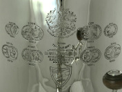 Комбинированный самовар антикварный 8 литров никелированный "цилиндр" с медалями, произведен Торговым Домом наследников Н.И.Баташева в начале XX века, арт. 320556