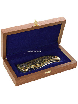 Сувенирный складной нож позолоченный, арт.1 Златоуст