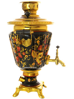 Набор самовар электрический 3 литра с художественной росписью "Хохлома рыжая", "конус", арт. 121111