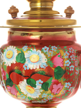 Электрический самовар 3 литра с художественной росписью "Цветы на красном фоне", арт. 155620