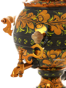 Электрический самовар 3 литра с художественной росписью "Золотая кудрина на черном фоне" "шар",  арт. 130215