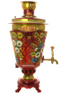 Комбинированный самовар 7 литров с художественной росписью "Солнышко" в наборе с подносом и чайником, арт. 300012