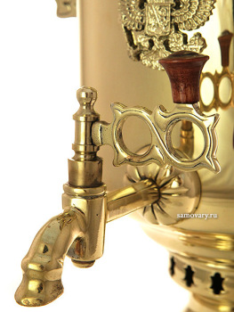 Комбинированный самовар 5 литров желтый "цилиндр" с накладным Гербом РФ, арт. 331016