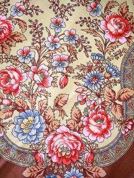 Павлопосадский платок из шерсти рисунок "Кумушка", 89х89 см, арт. 1453-16