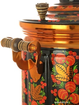 Электрический самовар 10 литров с художественной росписью "Хохлома рыжая. Птица", граненый, арт. 121010