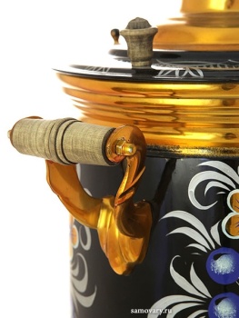 Тульский угольный самовар 7 литров "цилиндр" с художественной росписью "Рябина на синем фоне", арт. 250727