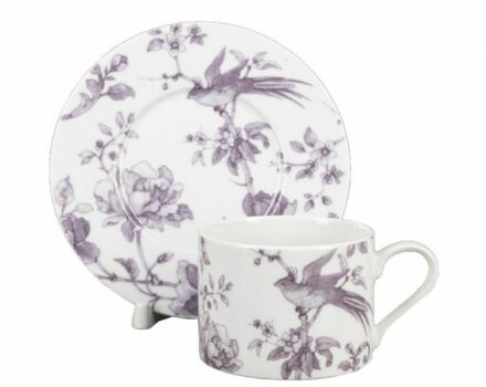 Чашка с блюдцем чайная форма "Соло" рисунок "Monplasir Violet" Императорский фарфоровый завод