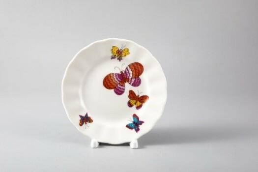 Тарелка мелкая 150 мм форма "Тюльпан" рисунок "Шафрановые бабочки", Императорский фарфоровый завод