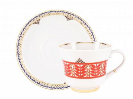 Чашка с блюдцем чайная форма "Сад" рисунок "Русские сказки. Сирин", Императорский фарфоровый завод