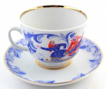 Чашка с блюдцем чайная форма "Подарочная" рисунок "Зима", Императорский фарфоровый завод
