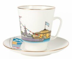 Чашка с блюдцем 165мл, форма "Майская" рисунок "День ВМФ России", Императорский фарфоровый завод Чашка с блюдцем 165мл, форма "Майская" рисунок "День ВМФ России", Императорский фарфоровый завод
