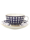 Чашка с блюдцем чайная форма "Тюльпан", рисунок "Кобальтовая клетка", Императорский фарфоровый завод
