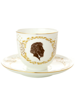 Кофейная чашка с блюдцем форма "Ландыш", рисунок "День поэта", Императорский фарфоровый завод