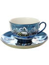 Чашка с блюдцем для чая с росписью "Зимний вечер"