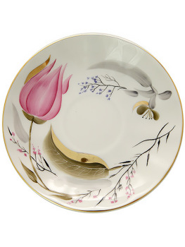Тарелка пирожковая форма "Тюльпан", рисунок "Розовые тюльпаны", Императорский фарфоровый завод