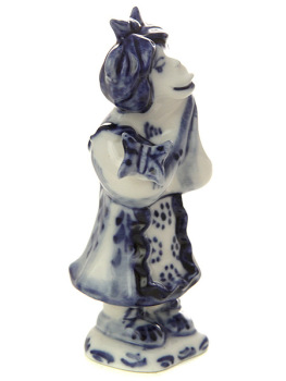 Керамическая гжельская скульптура Обезьянка дама с предметом