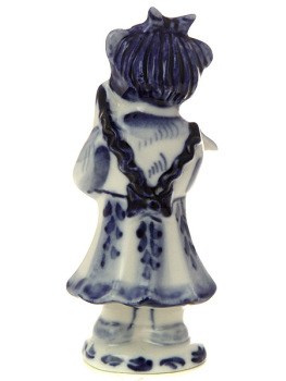 Керамическая гжельская скульптура Обезьянка дама с предметом