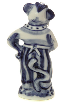 Керамическая Гжельская скульптура Обезьяна с метлой