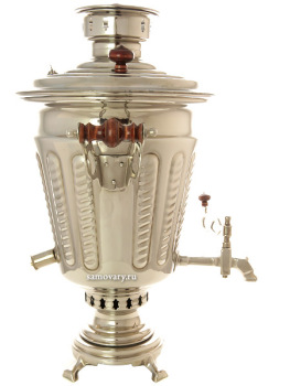 Антикварный комбинированный самовар 5 литров никелированный "конус" рифленый, произведен в середине XX века в п. Суксун Пермской области, арт. 410510